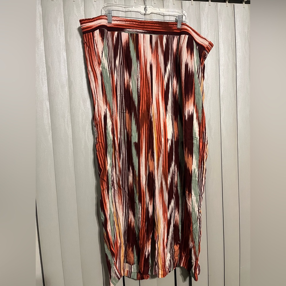 Torrid Crinkle Gauze Wide Leg Pant Stretch Waist Multi Ikat Stripe